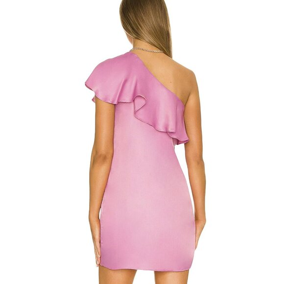 Revolve Krisa One Shoulder Ruffle Pink Mini Dress Size Small NWT - Picture 3 of 7